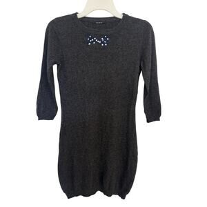 Kookai Merino Wool Angora Dark Gray Sweater Dress S Polka Dot Bow Twee France